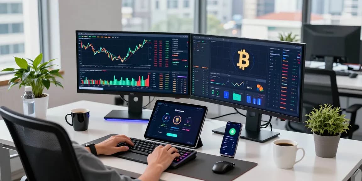 Advanced trading workspace showcasing a trusted cloud mining company with cryptocurrency dashboards and secure digital wallets.