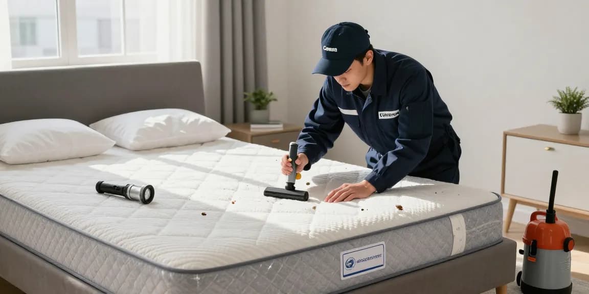 Effective bed bug treatment in an urban bedroom with professional inspection tools and fresh linens.