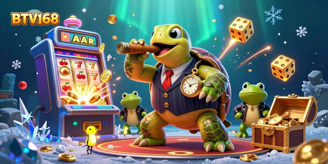 BTV168 offers thrilling casino action with a massive snapping turtle and bullfrog enforcers.