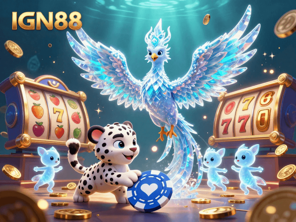 Spin the reels with IGN88's exhilarating slot experience featuring a dazzling ice phoenix and vibrant slot elements