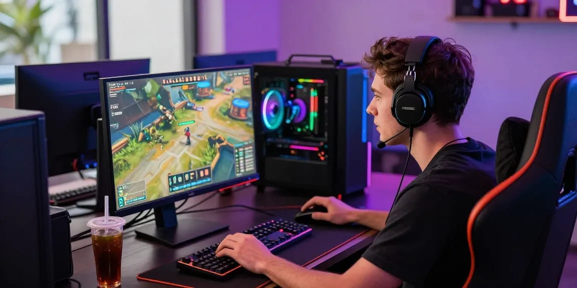 Pengalaman bermain game yang asyik di https://truewealthbooks.com/ dengan suasana penuh energi dan aksesori gaming.