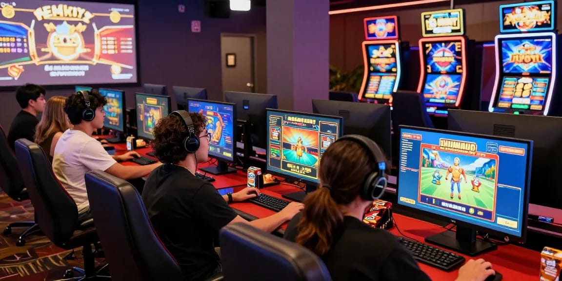 Players enjoying various games at situs raja328 online gaming platform with lively atmosphere.
