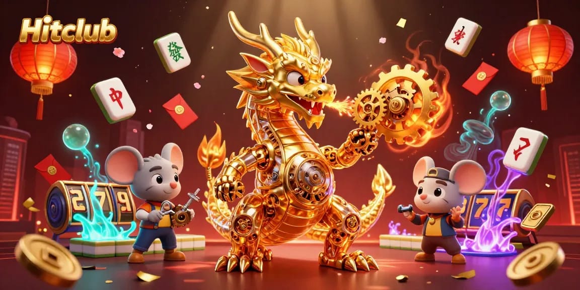 Hitclub captures excitement in a dynamic casino scene, featuring a dragon and gaming elements.