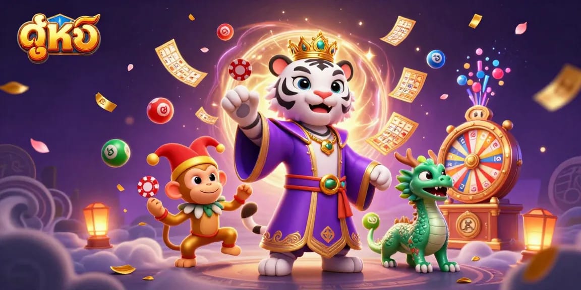 Experience ดูหนัง excitement with vibrant lottery scenes filled with rich symbols and energetic characters.
