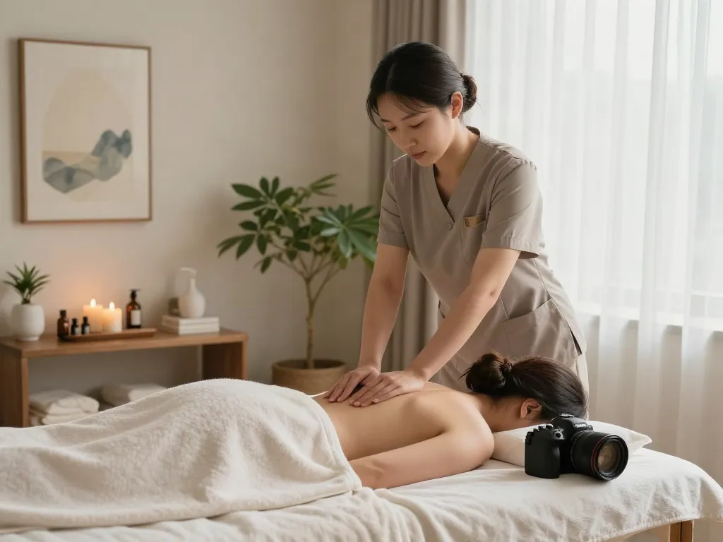 Professional offering a分당출장마사지 in a serene home spa environment for ultimate relaxation.