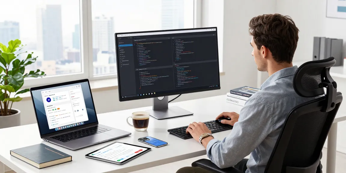 Innovative workspace at teiegramin.com showing a developer coding in a modern tech environment with vibrant screens and collaboration tools.