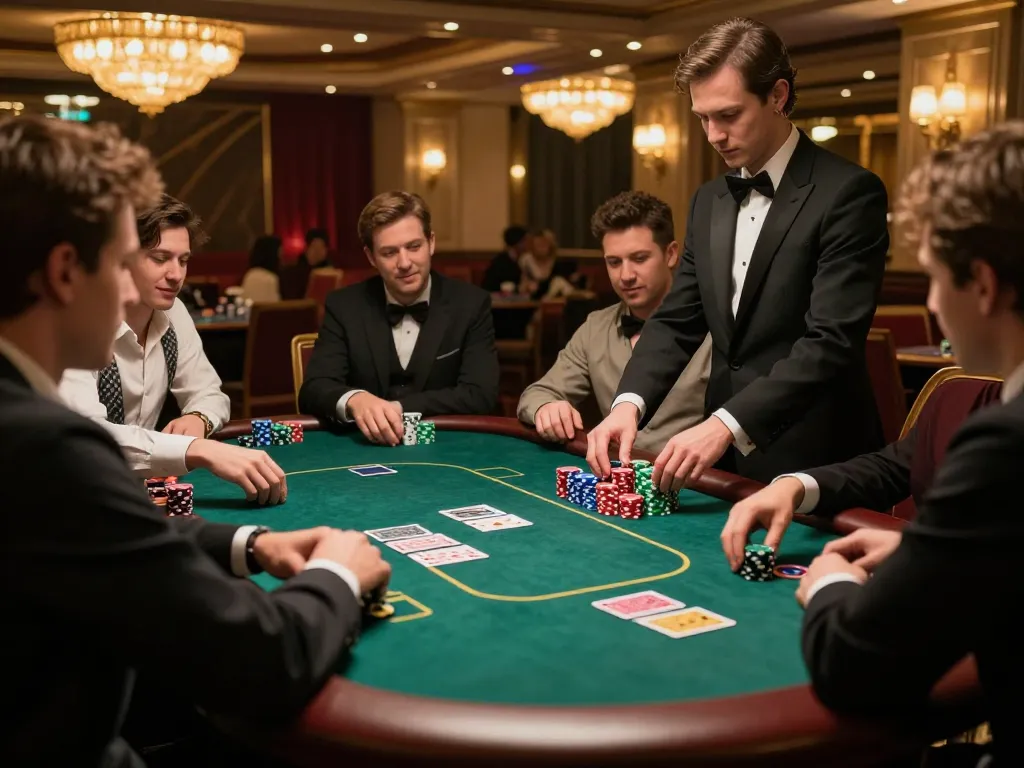 Players engaging in a thrilling poker game at King33 in an elegant casino setting.