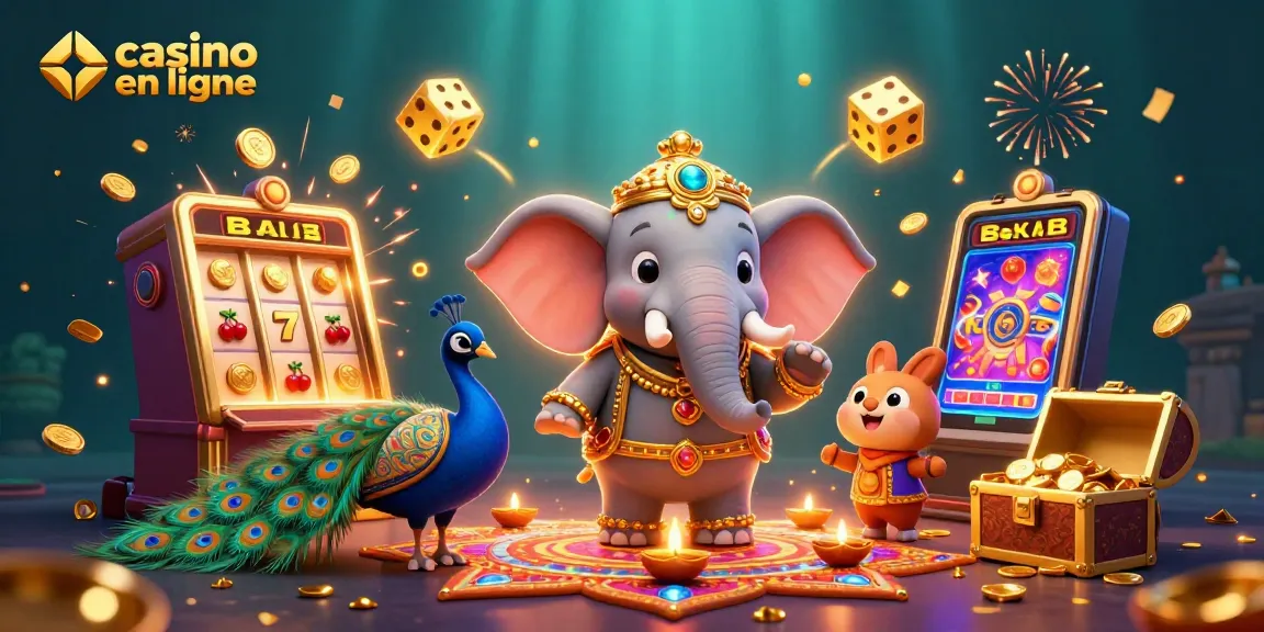 Gagnez aux jeux captivants de casino en ligne avec un éléphant décoré et des lumières éclatantes.