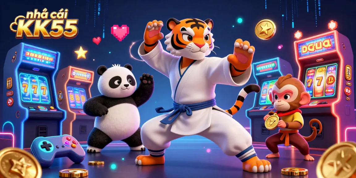 Play exciting games at nhà cái KK55 with a tiger master, panda disciple, and lucky coins!