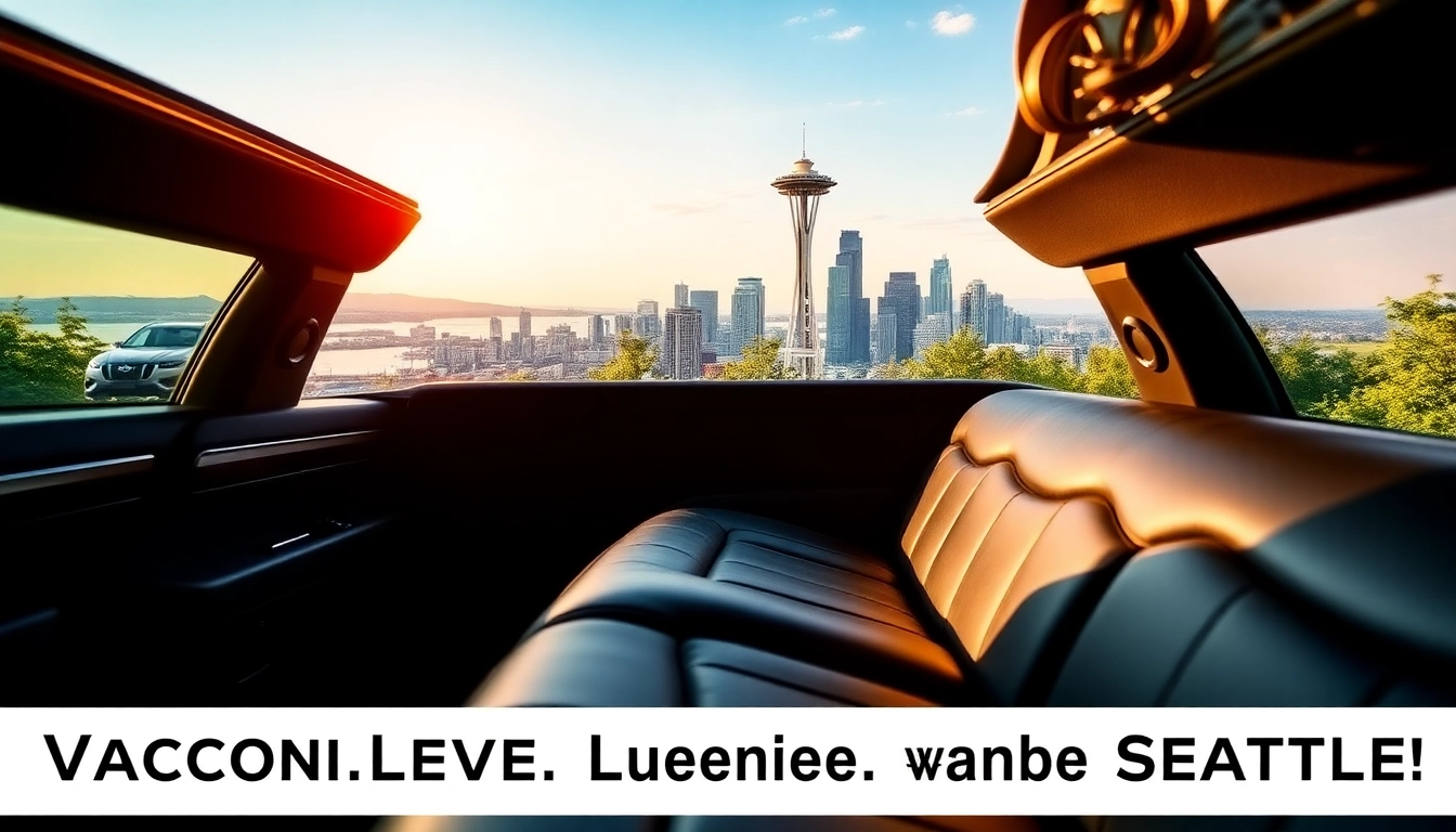 Experience luxury with a limo vancouver to seattle at a scenic overlook showcasing the Seattle skyline.
