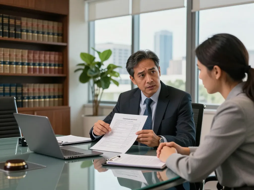 Orlando personal injury lawyer consulting with a client in a modern office setting, highlighting professional legal support.