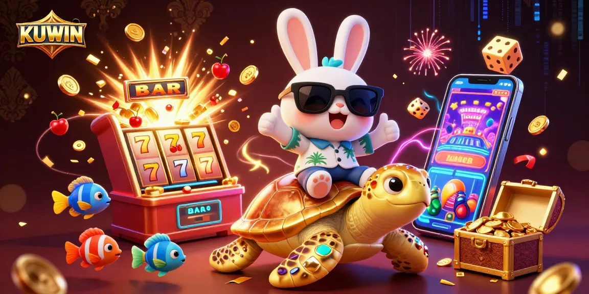 KUWIN brings thrilling casino experiences to life with a lucky rabbit and sea turtle amidst jackpot excitement.