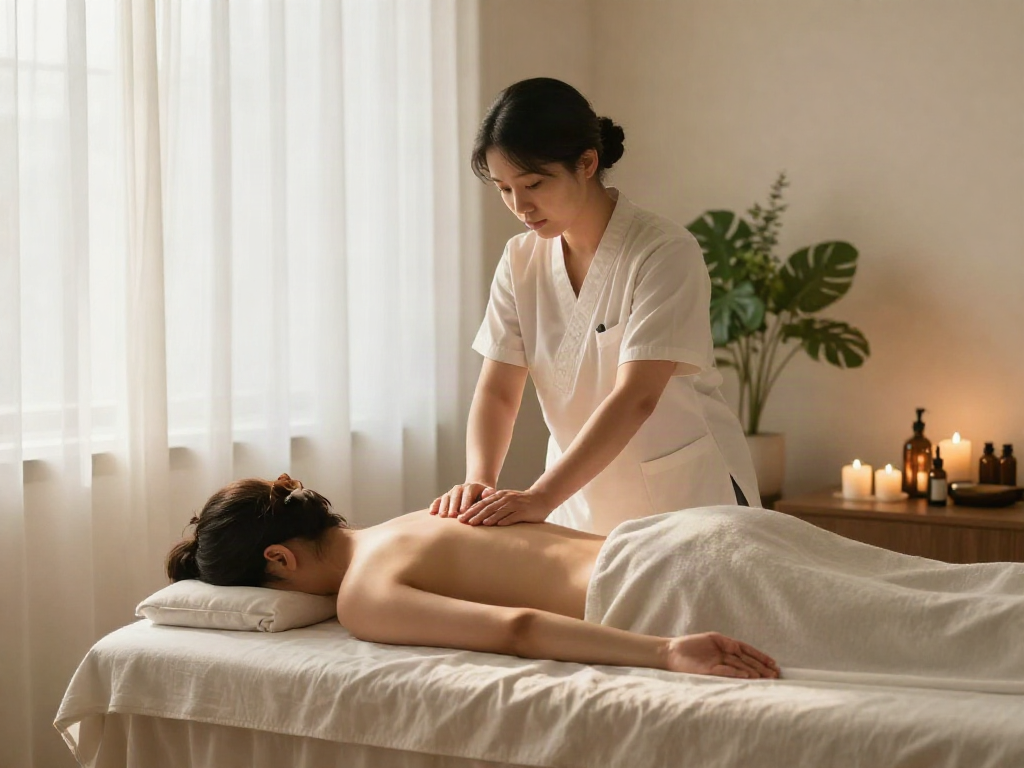 Relaxing 길동출장마사지 therapy in a tranquil wellness room with soothing ambiance.