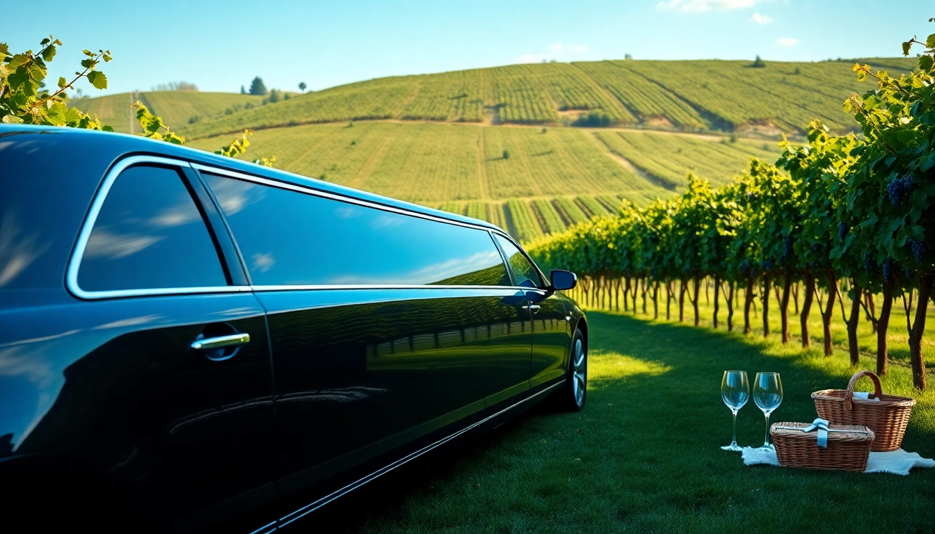 Experience a wine tour limo service in a luxurious limo surrounded by beautiful vineyards.