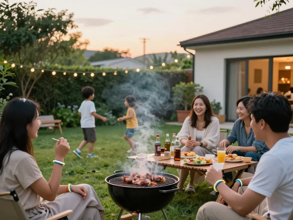 Family enjoying an outdoor barbecue protected with the Best Mosquito Repellent.