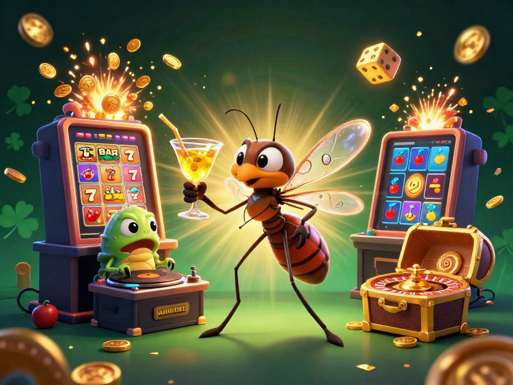 Slot gacor Purnatoto dengan karakter unik, mesin slot, dan simbol keberuntungan bersinar.