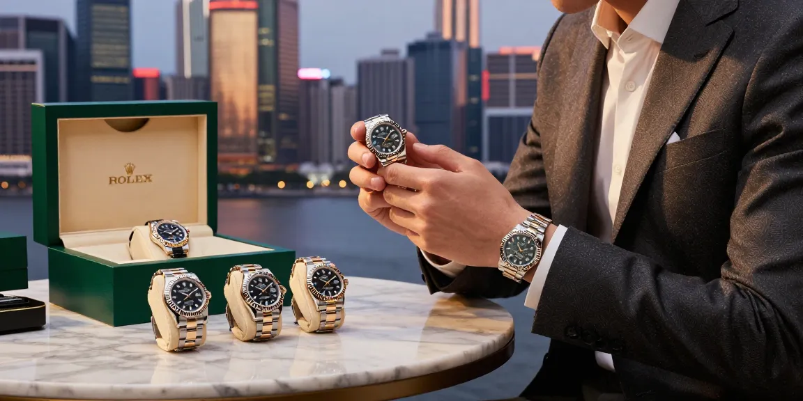 Showcasing elegant rolex super clone watches against a vibrant city skyline.