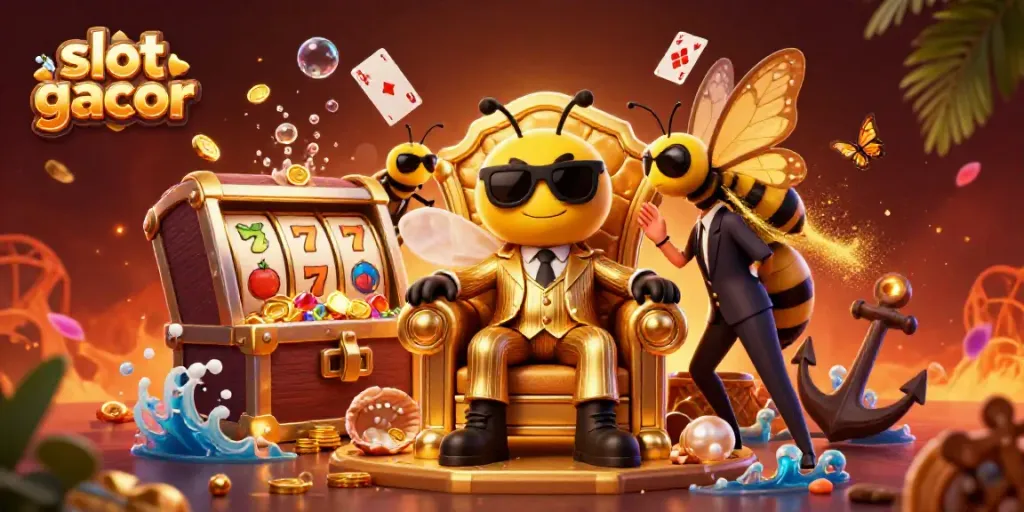 Engage with slot gacor gaming in an ultra-detailed 3D scene featuring a mob boss and casino elements.