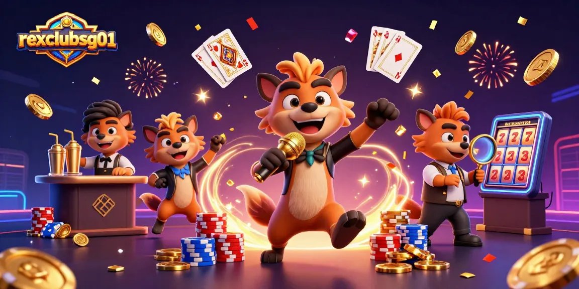 Play and win big with rexclubsg01 at a lively comedy casino featuring hyena characters.