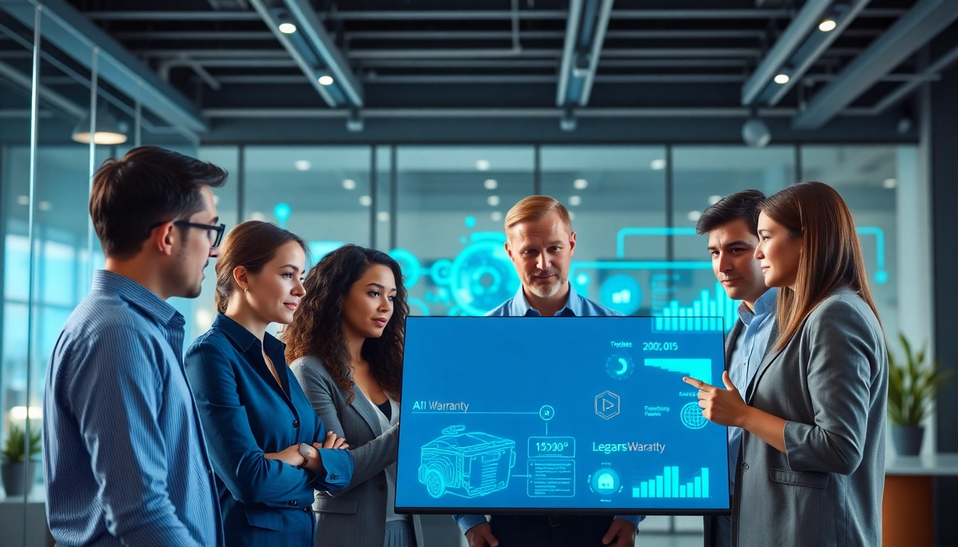 Showcasing a dynamic team at an AI powered warranty company executing innovative ideas in a modern office.