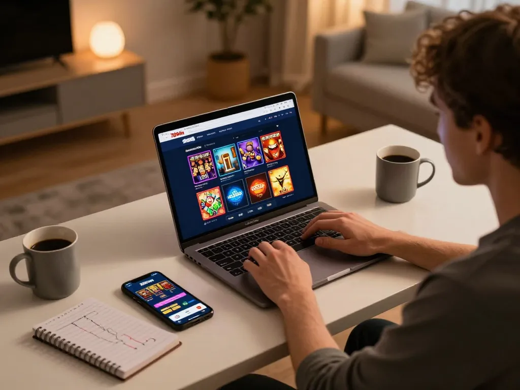 Engaging in an online poker game on 789win platform within a cozy home gaming setup