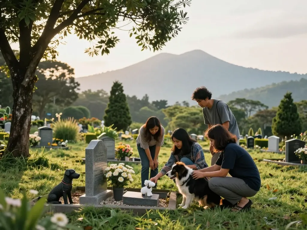 Memorial park gathering to commemorate pets at jual lahan makam jogja with serene surroundings.