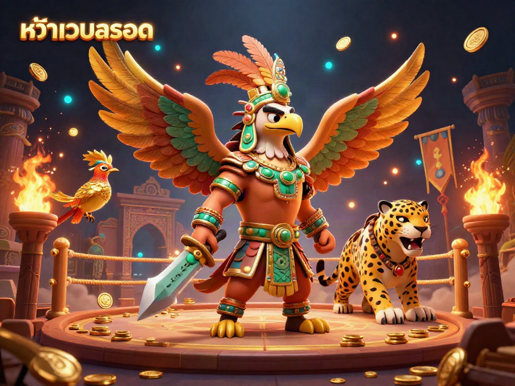 Engage with our visual spectacle of casino excitement at หน้าเว็บสล็อต, featuring an Aztec warrior and vibrant symbols.