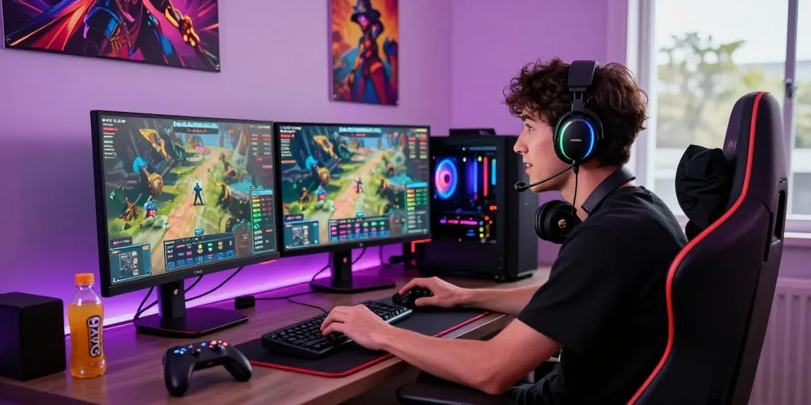 NAGA2000 gaming setup with enthusiastic player and colorful interfaces