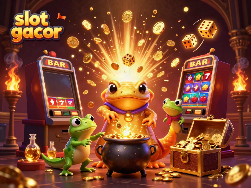 Experience the thrill of slot gacor with a dynamic 3D scene of alchemy and chance.
