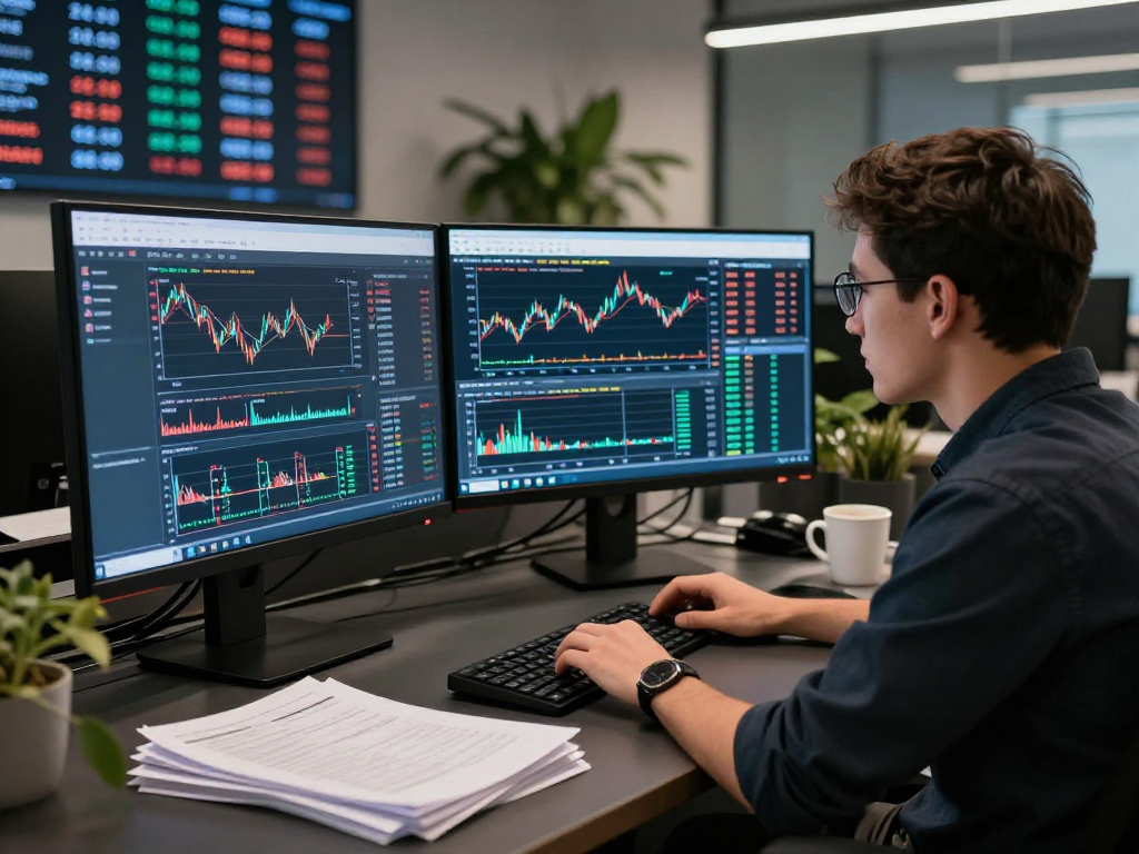 Copper futures historical data API analysis with a developer at a modern trading platform showcasing real-time analytics.