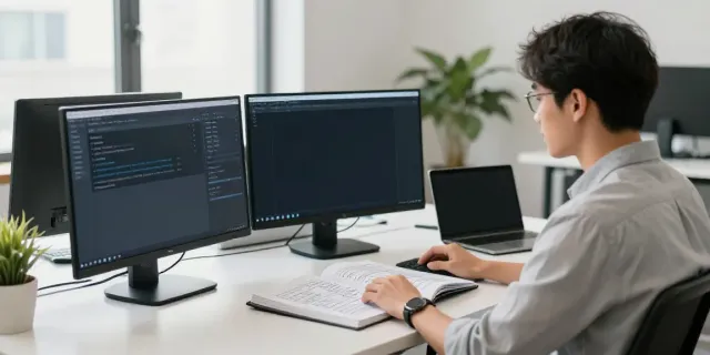SEO specialist analyzing instant indexing tools in a modern office.
