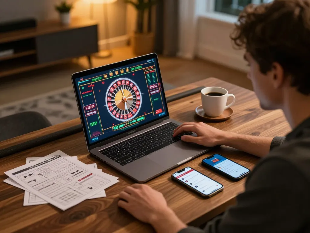 Player enjoying a thrilling game on alo8's online casino platform, highlighting strategic gameplay at home.