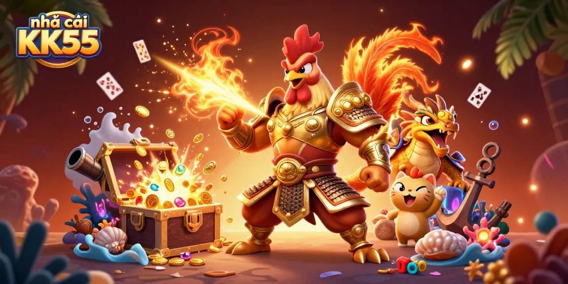 Experience thrilling gameplay at nhà cái KK55, featuring dynamic characters and vibrant casino elements.
