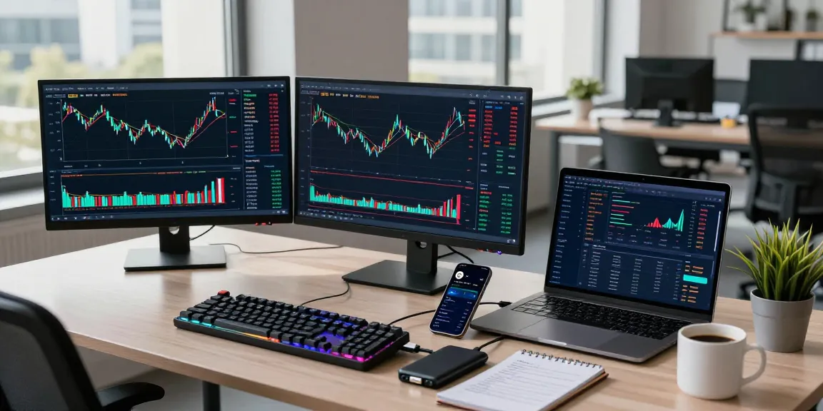 Cloud mining platform workspace showcasing a professional crypto trading setup with real-time data.