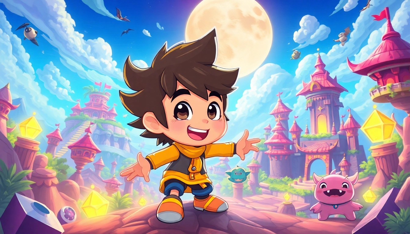 Engage in the colorful adventure of yono game with a vibrant gaming landscape featuring animated characters.