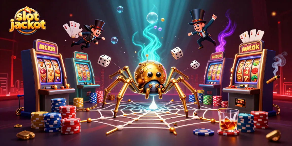 Experience the excitement of situs slot jackpot with dynamic 3D illustrated elements like slot machines and poker chips.