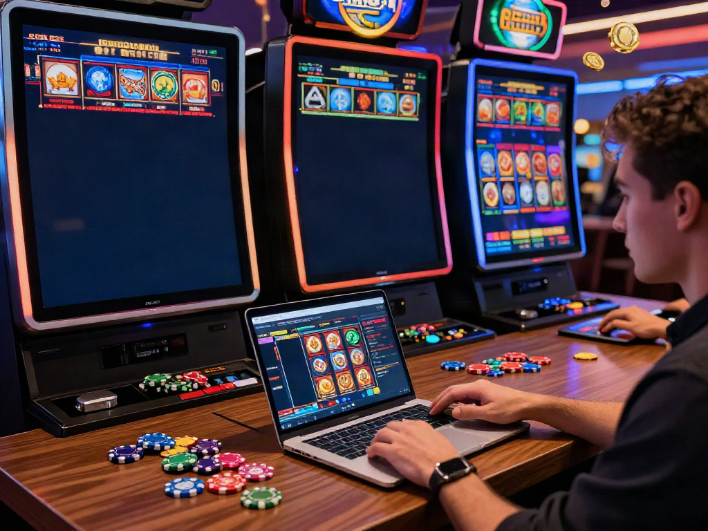 Player enjoying an online slot game experience with vibrant graphics and virtual tokens.