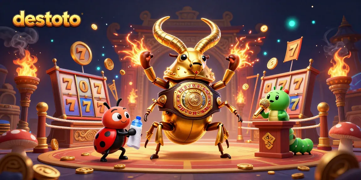 Experience thrilling jackpots at destoto with vibrant characters amidst slot reels and dazzling gold coins.