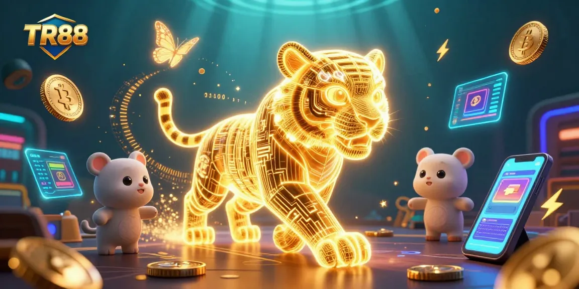 Experience TR88's vibrant digital casino with golden tiger and crypto coin excitement.
