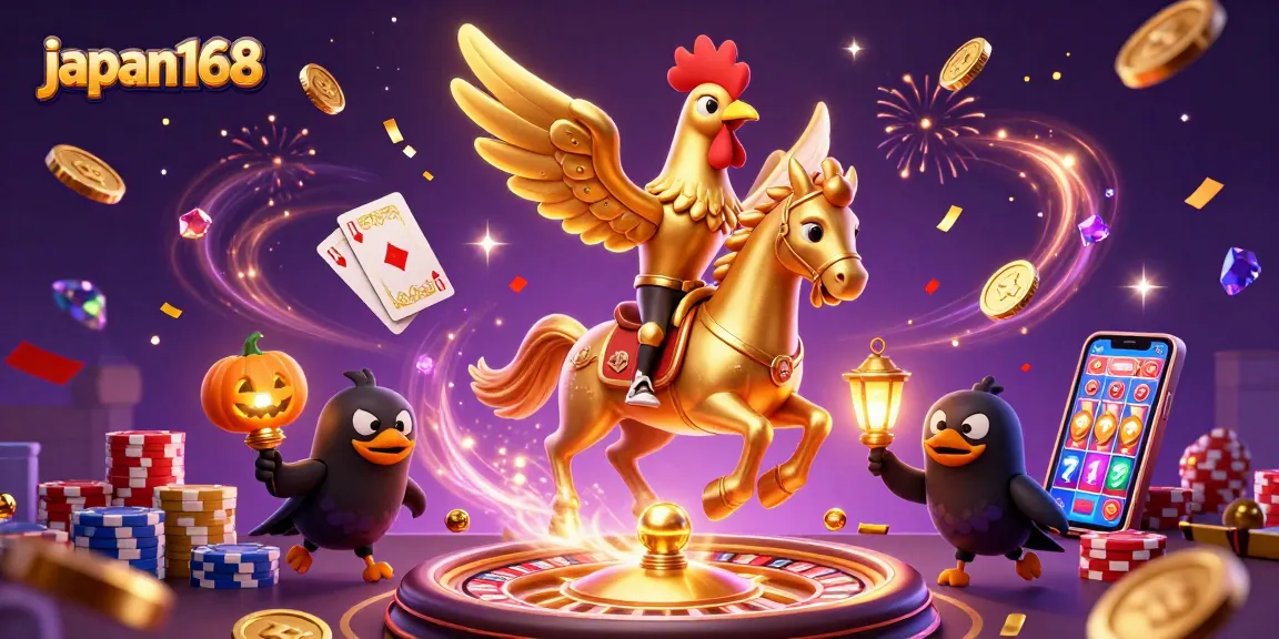 Experience the thrill of japan168 as the golden rooster rides through a glittering casino.