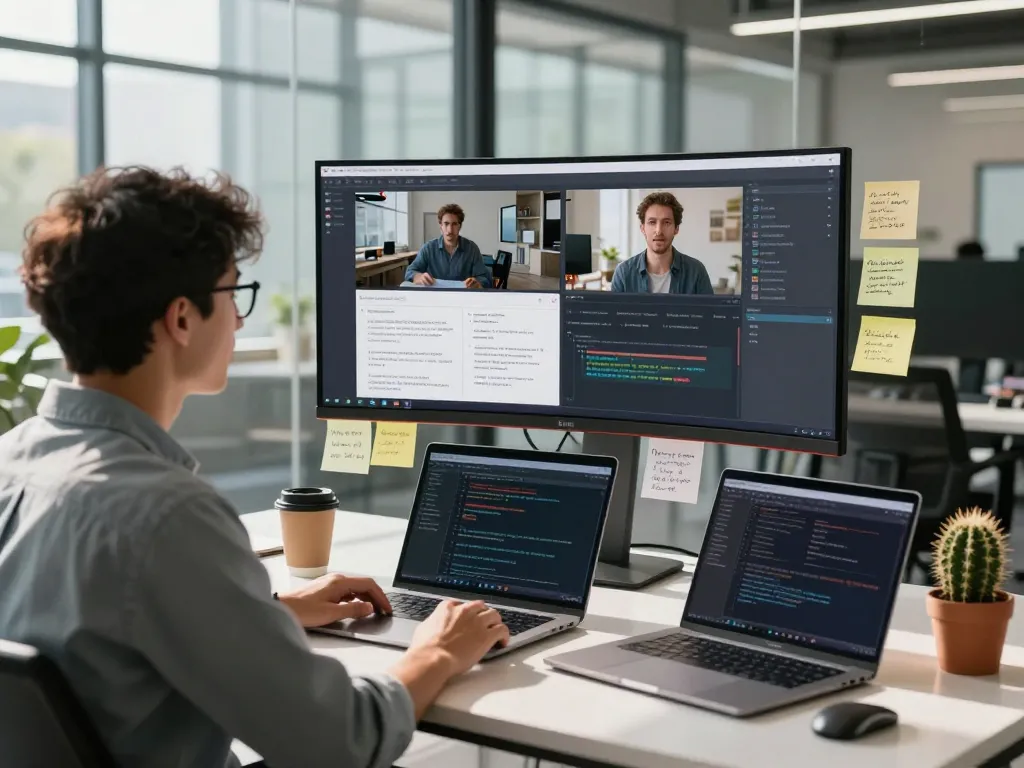 Intelligent workspace showcasing video to prompt ai technology with dynamic analysis and engaging atmosphere.