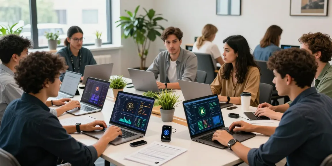 ifps collaborative cryptocurrency trading and blockchain strategy meeting in a modern tech workspace