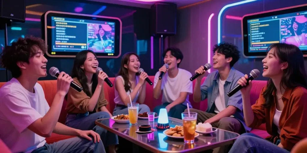 달토에서 친구들과 함께 즐거운 노래 시간을 보내는 모습