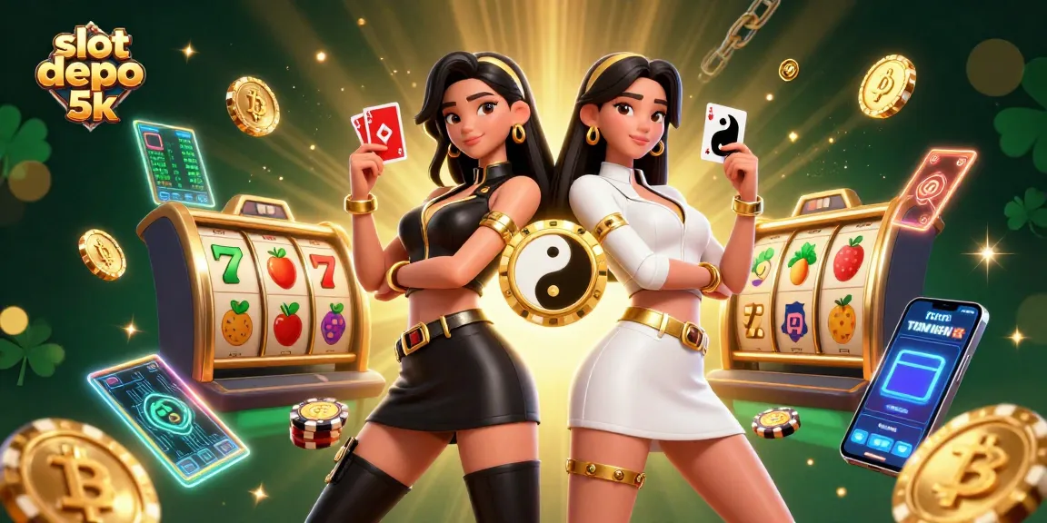 Experience excitement with slot depo 5k, featuring twin Asian women battling it out with vibrant playing cards.