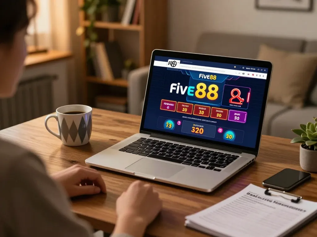 Enjoying strategic gameplay on five88's online casino from a cozy home setup.