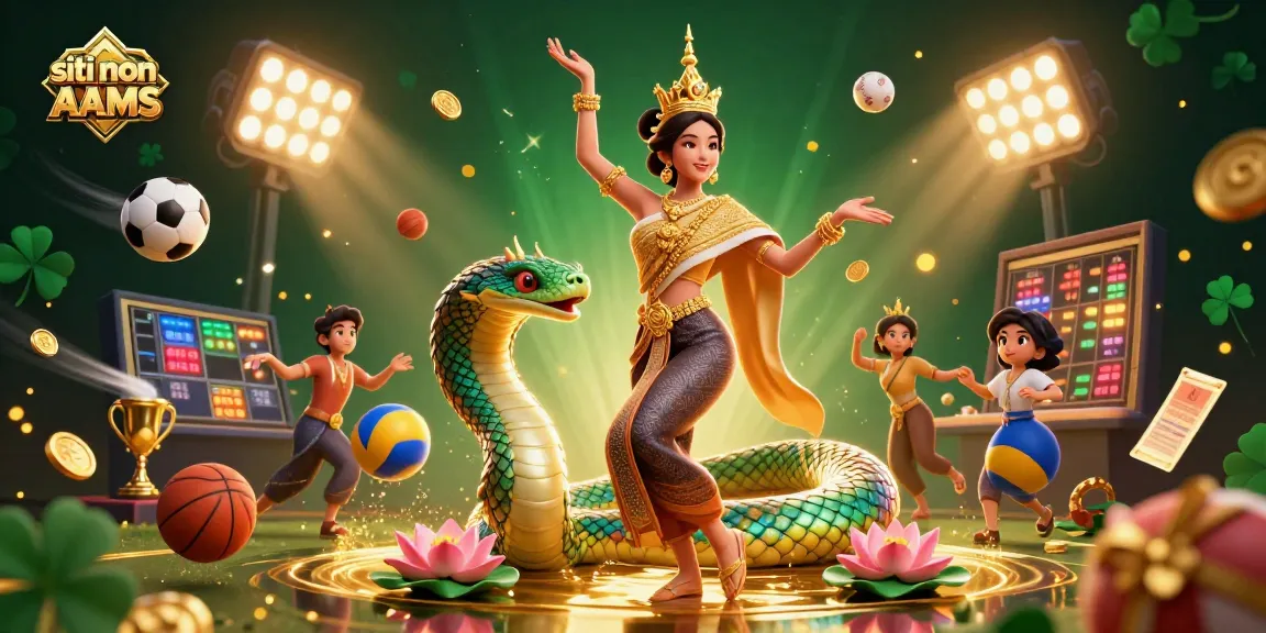 I siti non AAMS mostrano una scena vivace di una ballerina elegante con un serpente Naga in mezzo a elementi sportivi dinamici e a un logo luminoso.