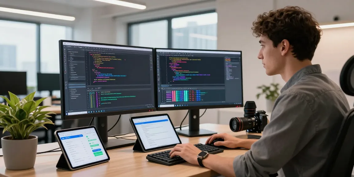 Developer utilizing openclaw skills in a modern workspace with dual monitors and coding tools.