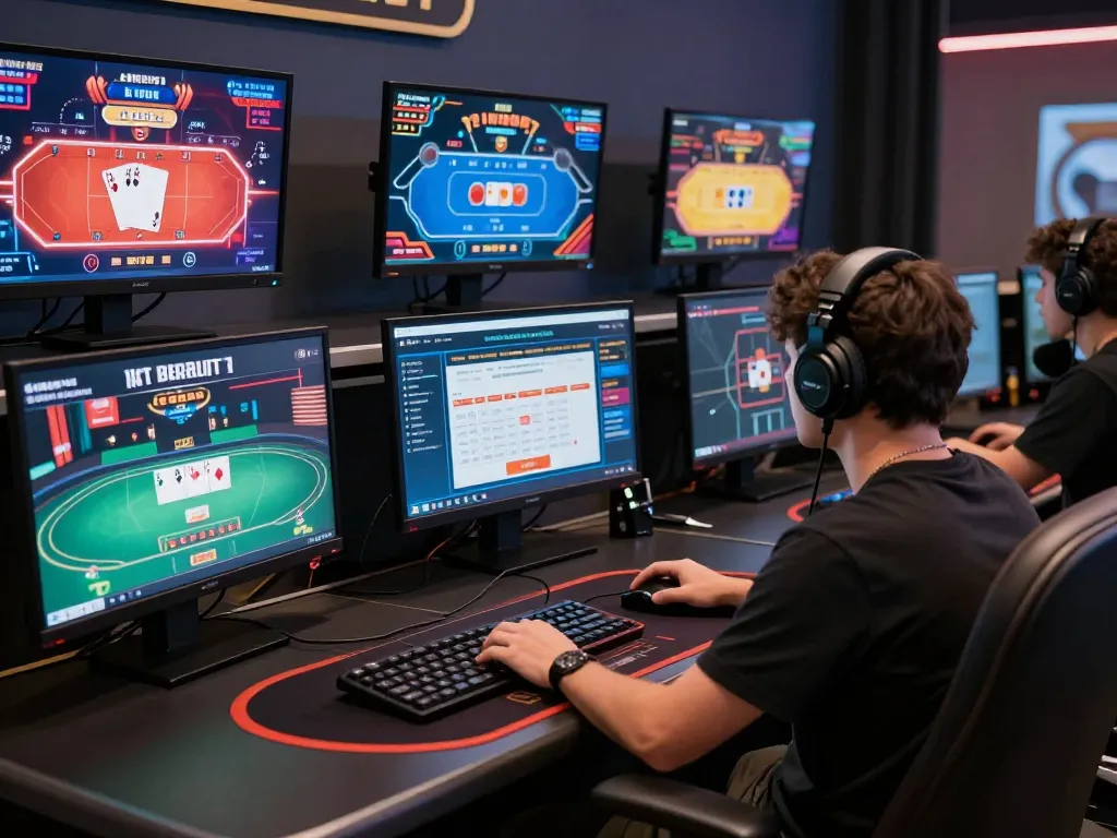Engaging online gaming scene with 3win casino games displayed on multiple screens, emphasizing strategic gameplay.