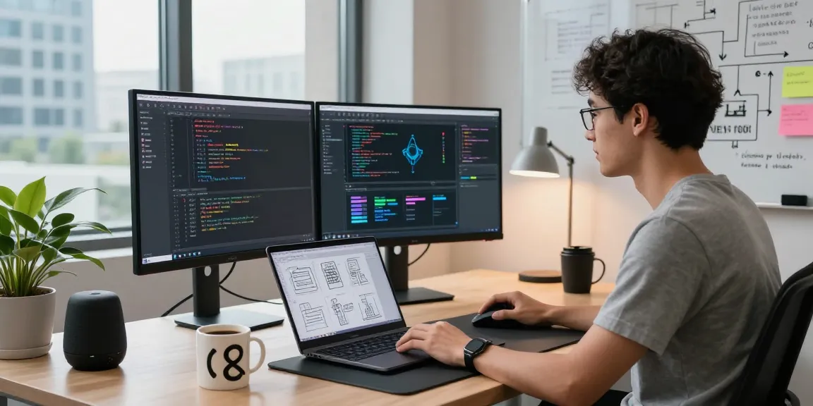 Developer enhancing productivity with openclawd AI at a modern tech workspace.