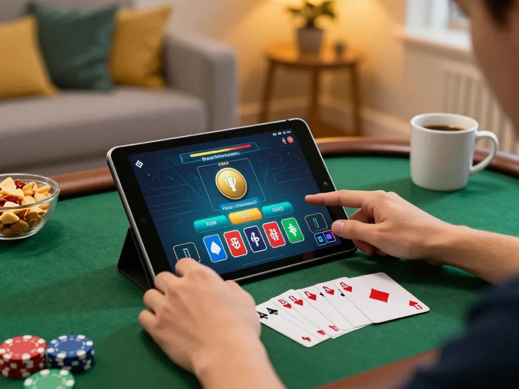 Engaging in a poker game using dagelan4d link on a tablet in a cozy home environment